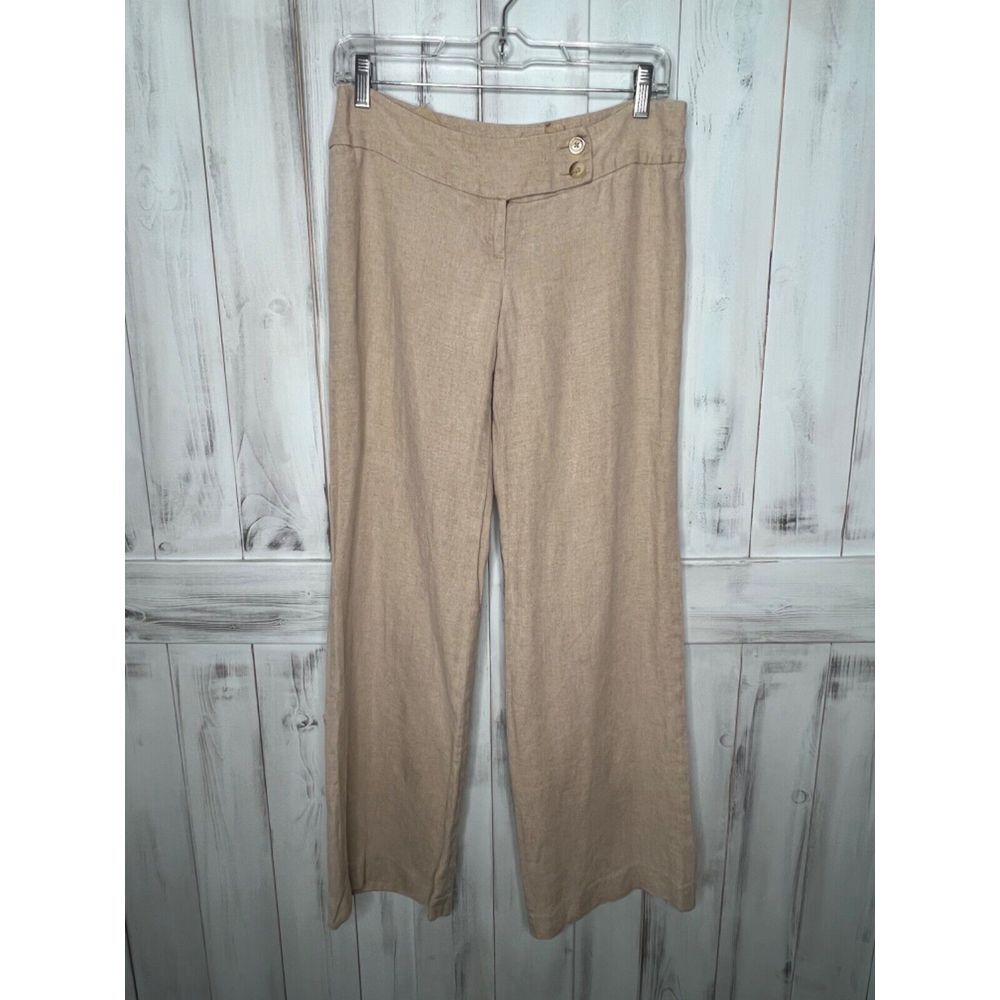 WOMENS 'MICHAEL' MICHAEL KORS BEIGE TAN LOW RISE BOOT CUT 100% LINEN‎ PANTS 4
